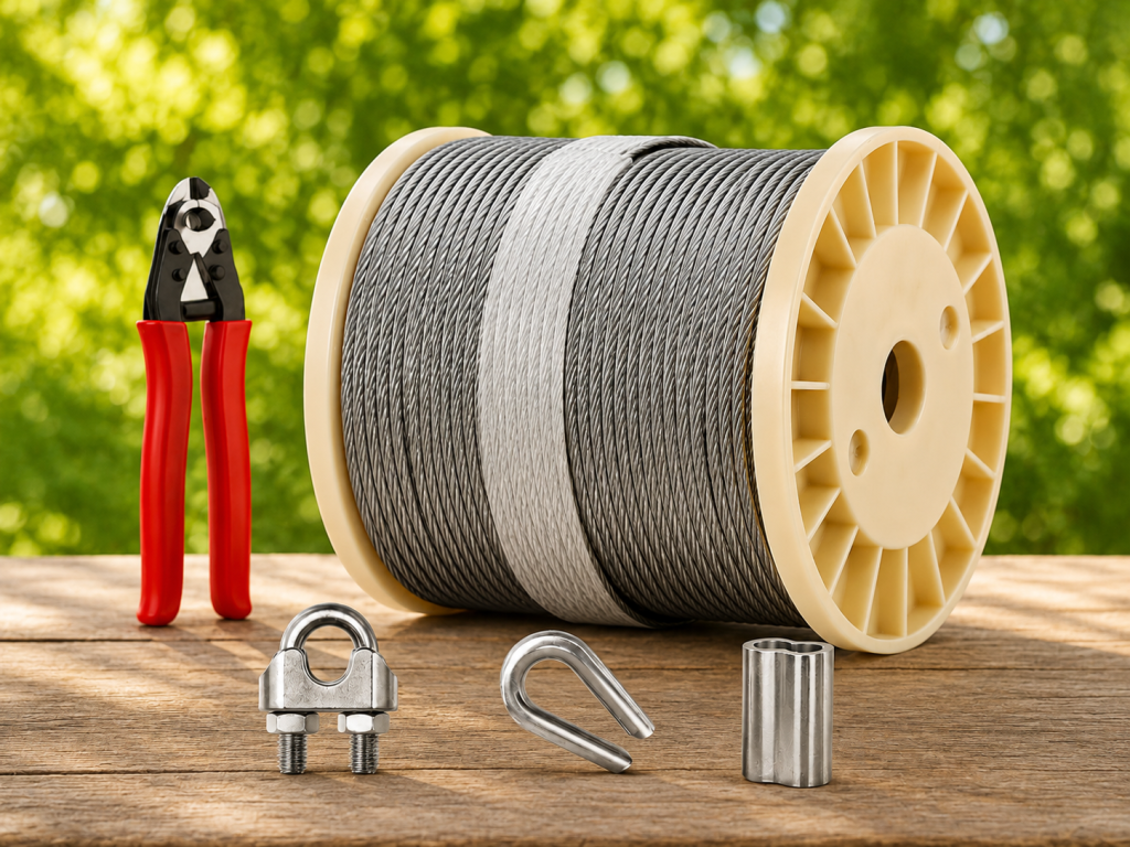 Steel wire rope with fittings for zip line kits